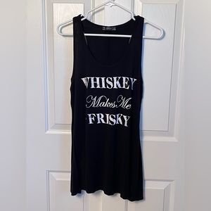 “Whiskey Makes Me Frisky” Tank Top, Black, size L